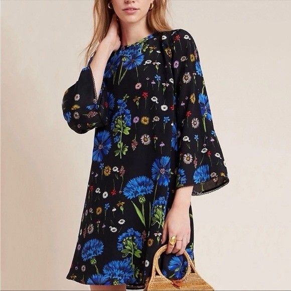 Anthropologie Dresses & Skirts - Anthropologie MAEVE Lucinda Tunic Dress Womens M Multi Floral Silk Tie Back Boho
